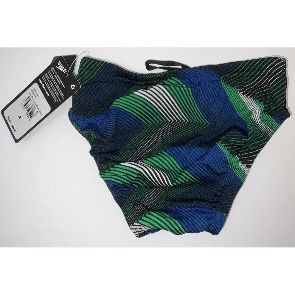 NIP Mens Speedo Competitive Endurance+ Precision Brief Swim Trunks Blue Green 22